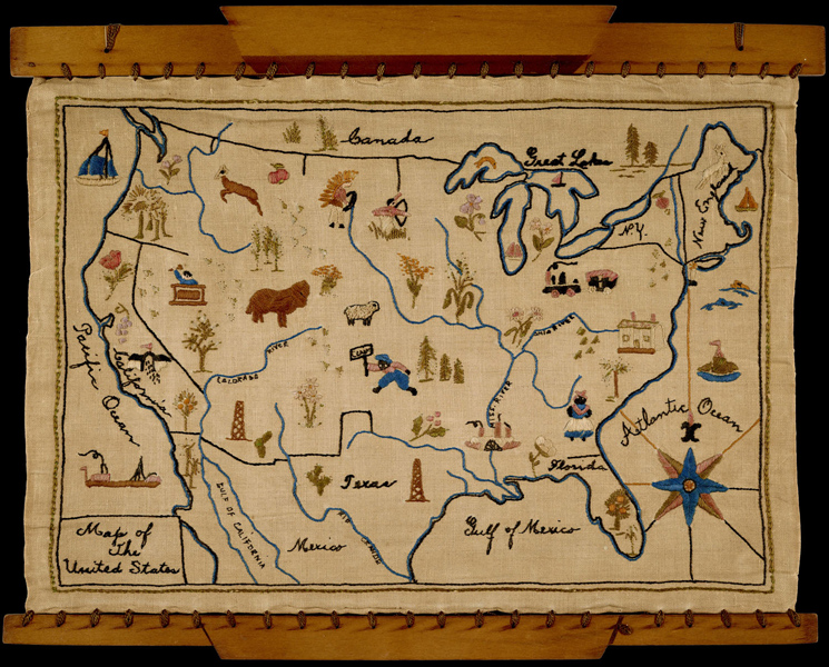 ca. 1850 embroidered map (OML)